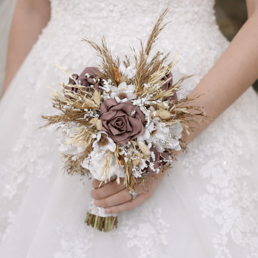 Gelin El Çiçeği Buketi Kahverengi ve Beyaz |Hediyeli Ürün