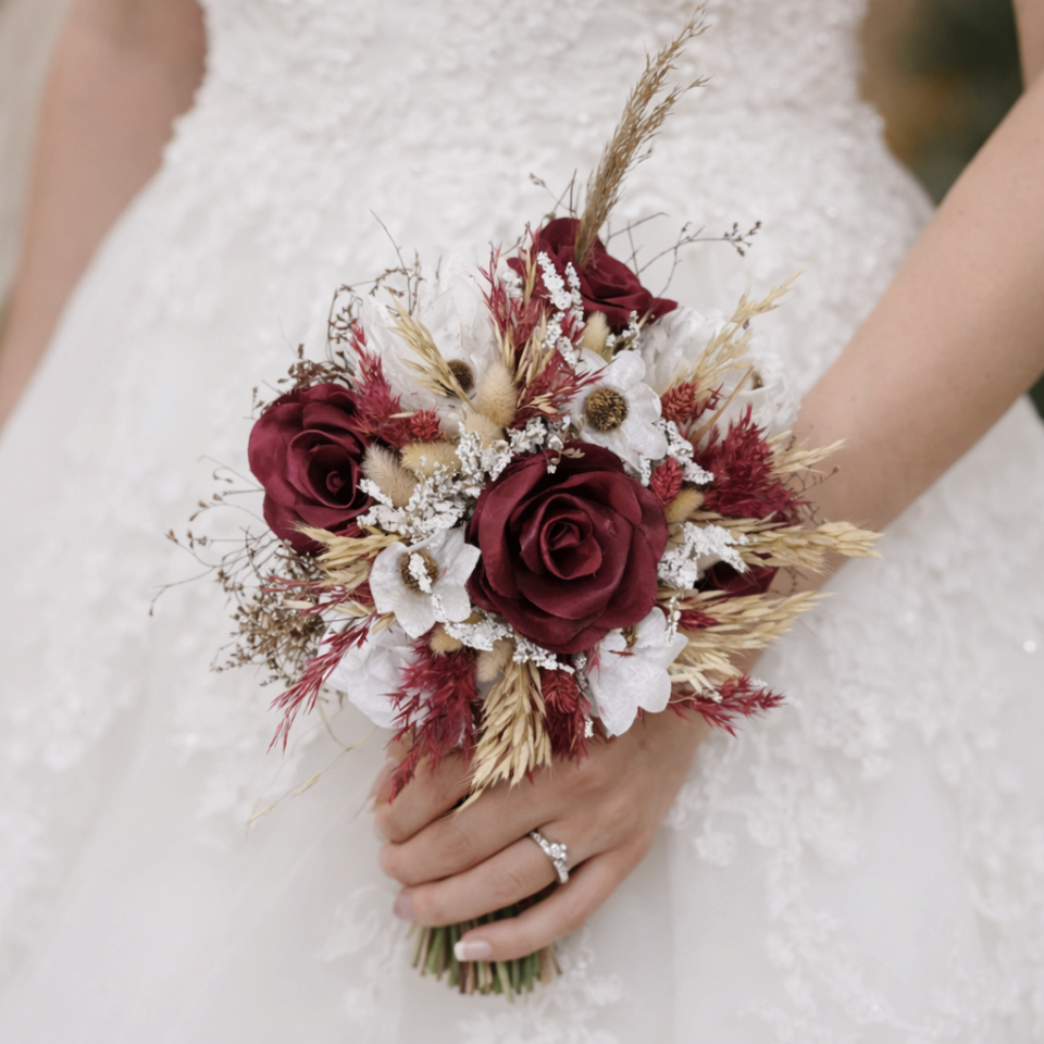 Bordo Renkli Gelin El Çiçeği | Gelin Buketi | Hediyeli Ürün