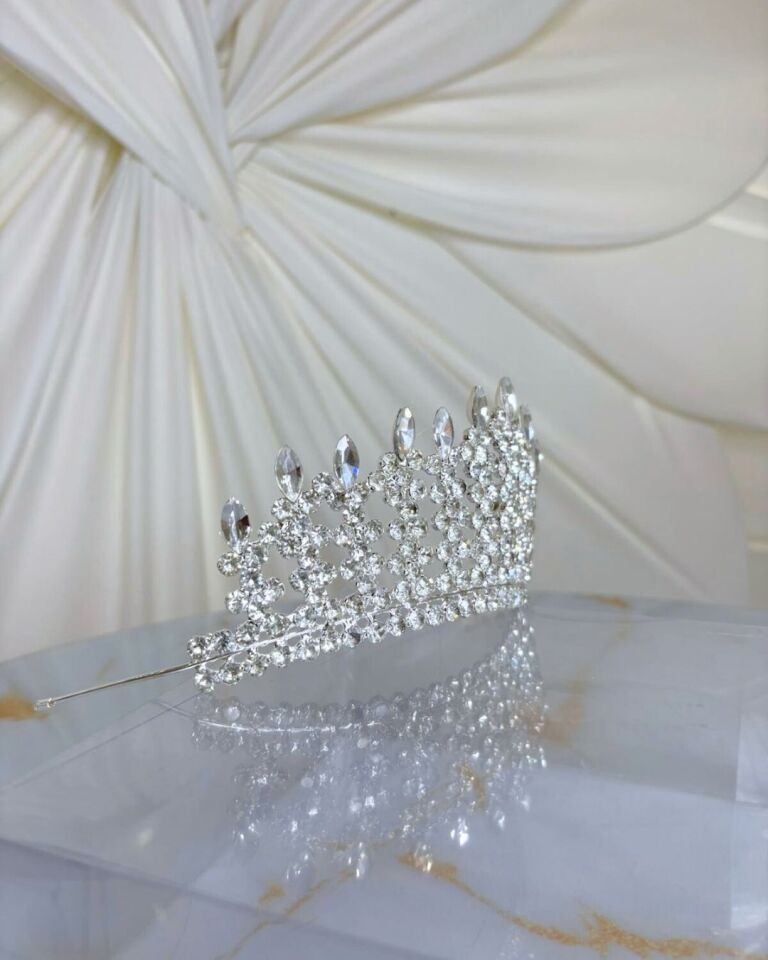 Döküm Zirkon Taşlı Yüksek Prenses Gelin Tacı