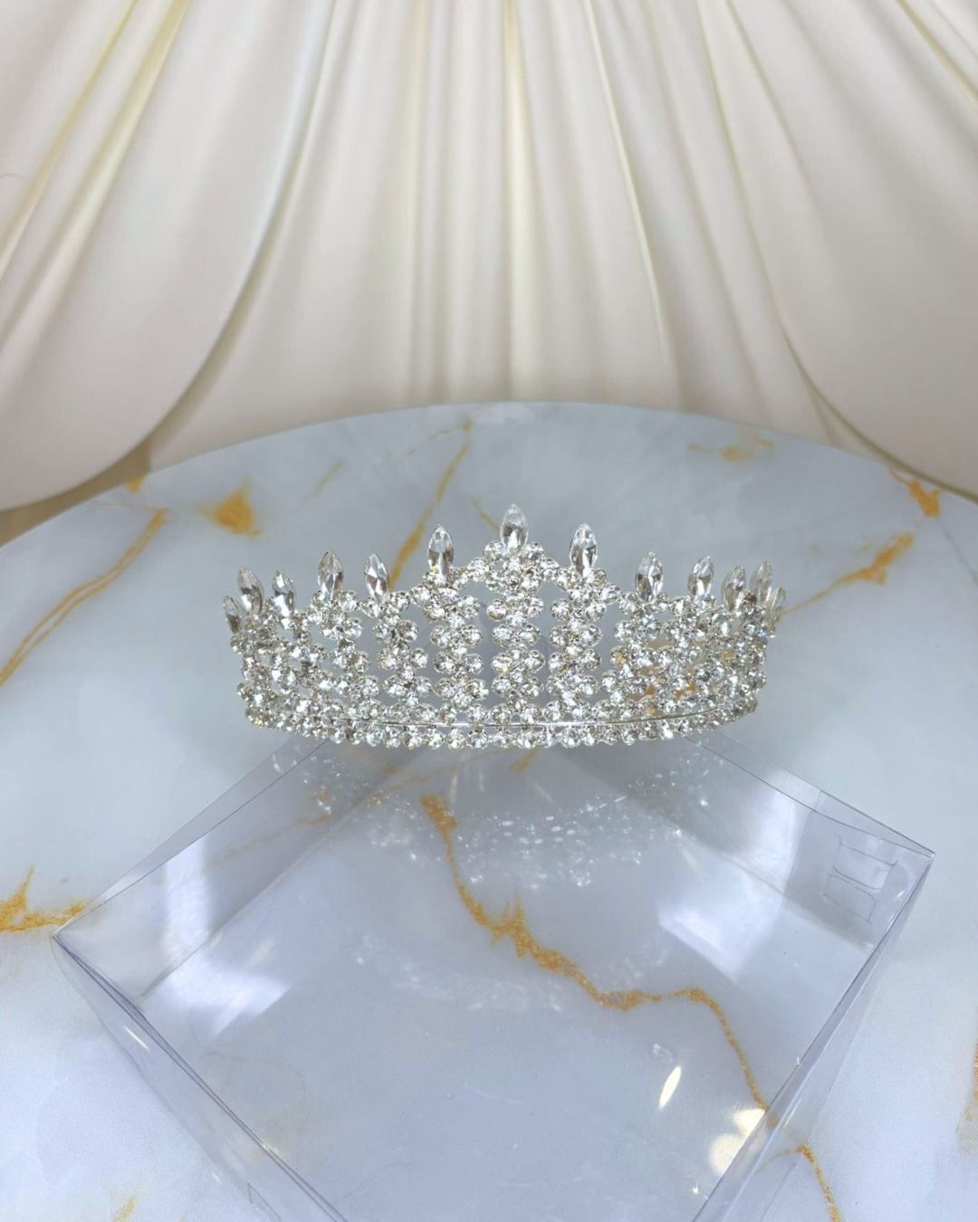Döküm Zirkon Taşlı Yüksek Prenses Gelin Tacı