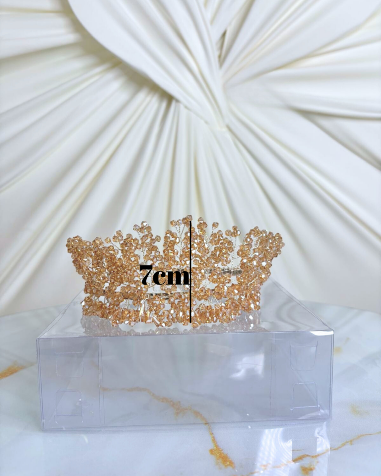 Bej Kristal Taşlı Gelin Tacı | Tesettür Uyumlu Gelin Saç Aksesuarı | Düğün & Kına Gecesi Tacı