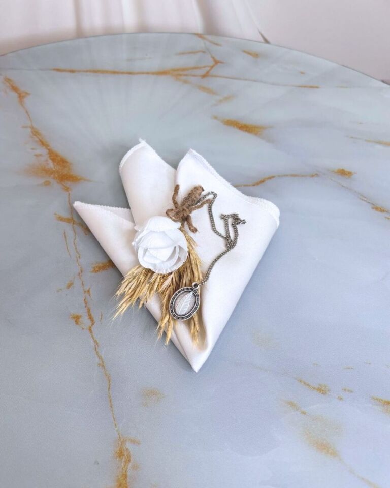 Damat Yaka Seti | Yaka Çiçeği,Yaka Mendili, Yaka Broşu