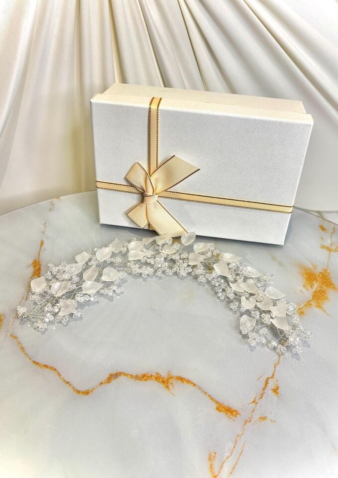 Yapraklı Kristal Boncuklu Gelin Saç Aksesuarı | Gelin Tacı