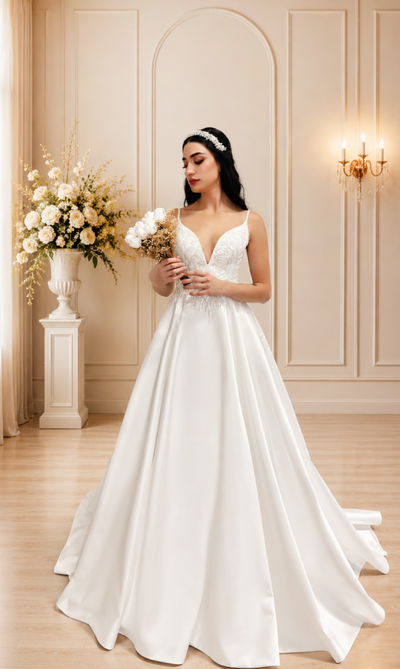 ELSA | BÜYÜK BEDEN GELİNLİK | SATEN A KESİM GELİNLİK