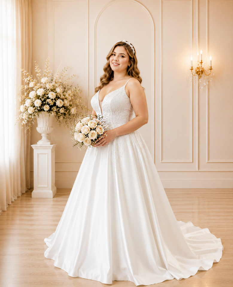 ELSA | BÜYÜK BEDEN GELİNLİK | SATEN A KESİM GELİNLİK