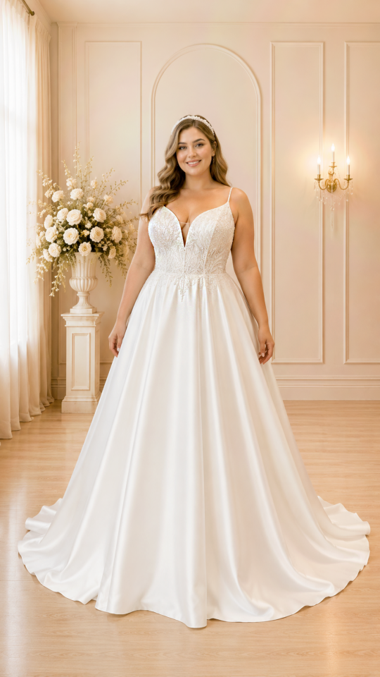 ELSA | BÜYÜK BEDEN GELİNLİK | SATEN A KESİM GELİNLİK