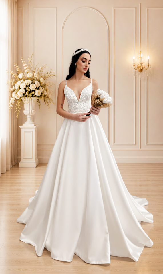 ELSA | BÜYÜK BEDEN GELİNLİK | SATEN A KESİM GELİNLİK
