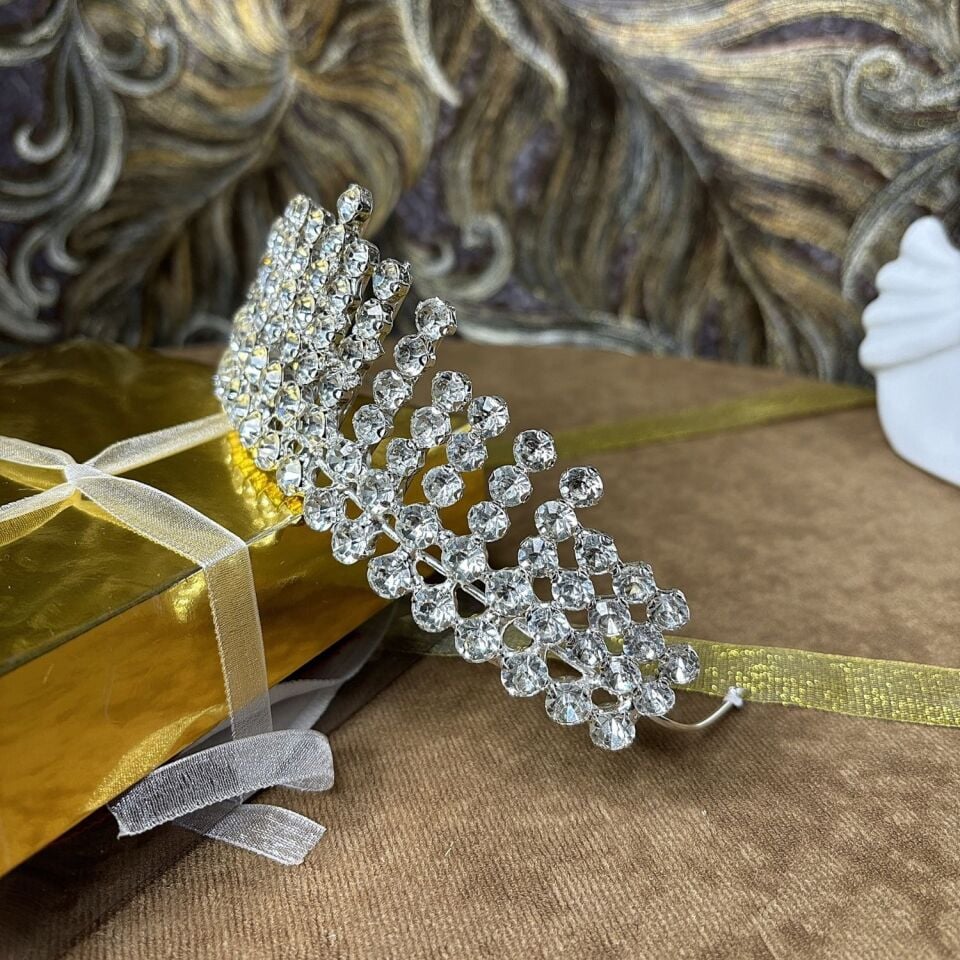 Kristal Taşlı Yüksek Gelin Tacı