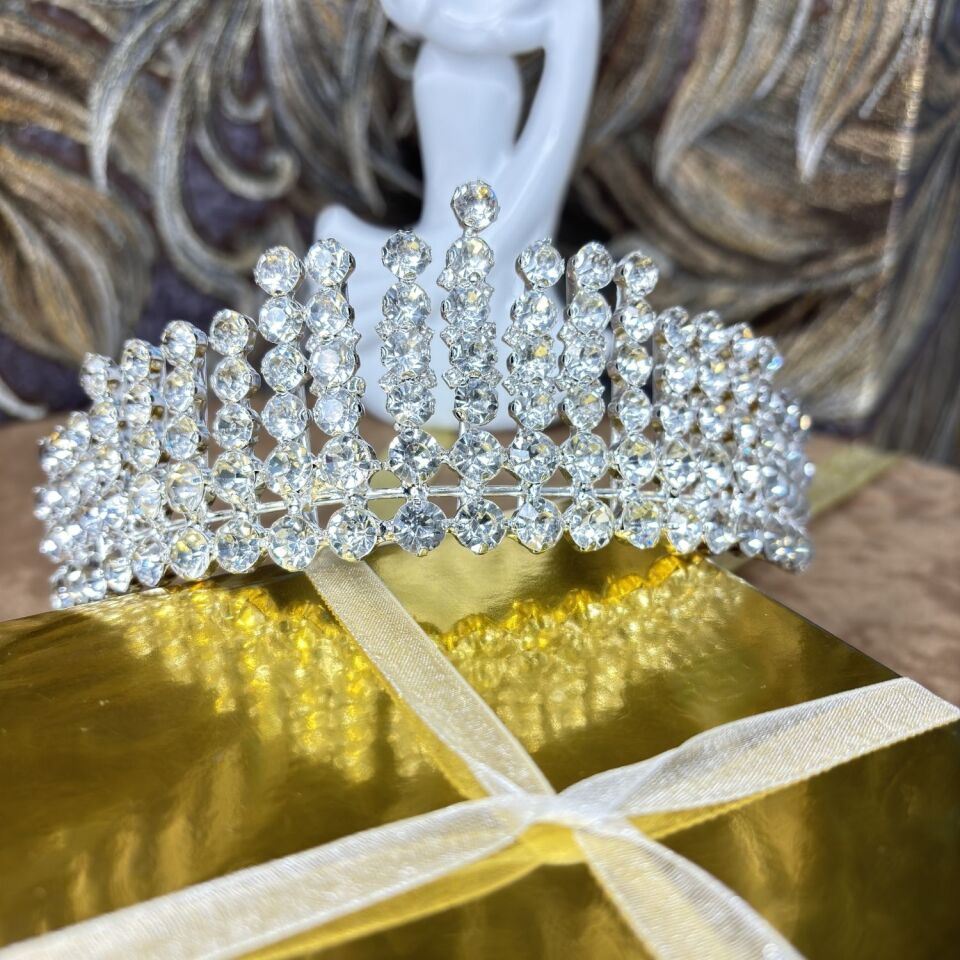 Kristal Taşlı Yüksek Gelin Tacı