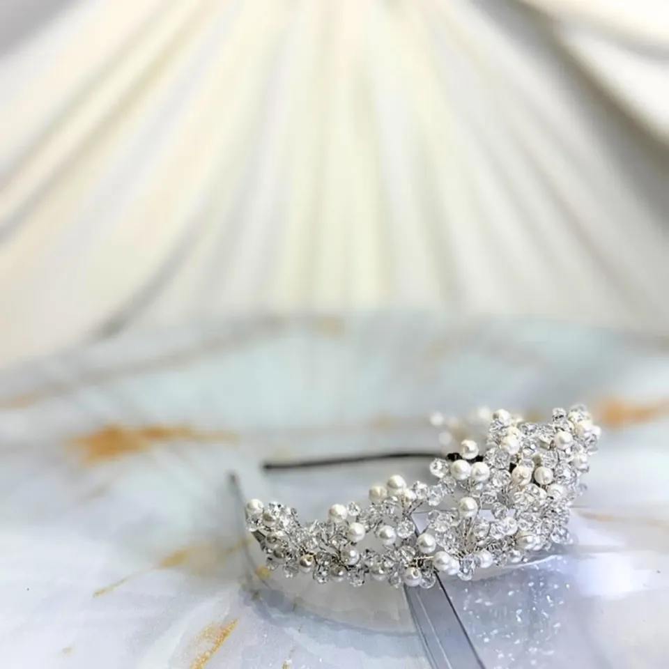 Kristal Ve İncili Gelin Tacı