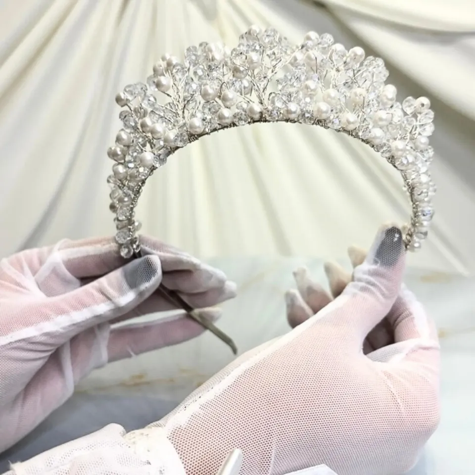 Kristal Ve İncili Gelin Tacı