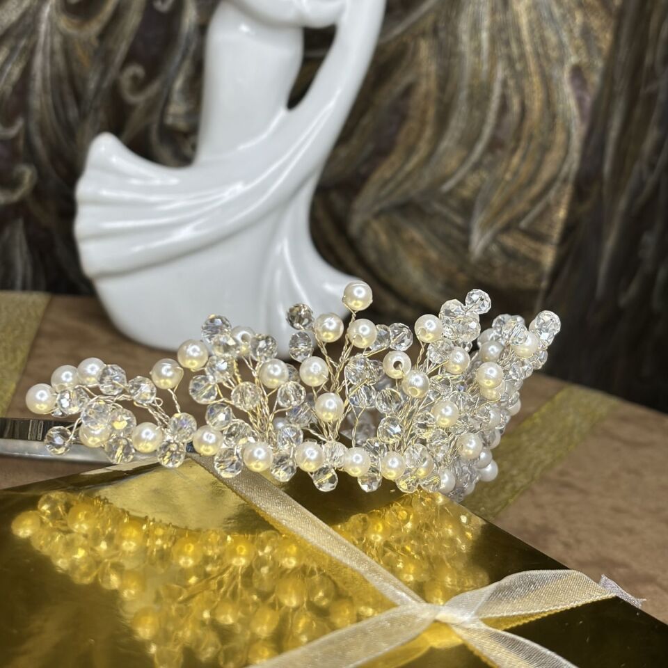 Kristal Ve İncili Gelin Tacı