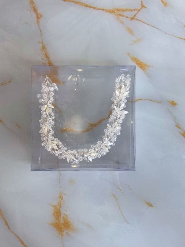 Lazer Kesim Çiçekli Kristal Taşlı Gelin Saç Aksesuarı