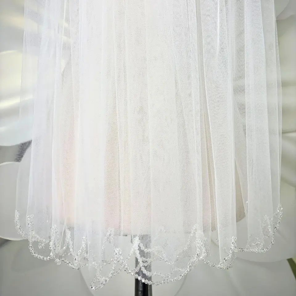 Kristal El İşlemesi Kısa Duvak (75cm)