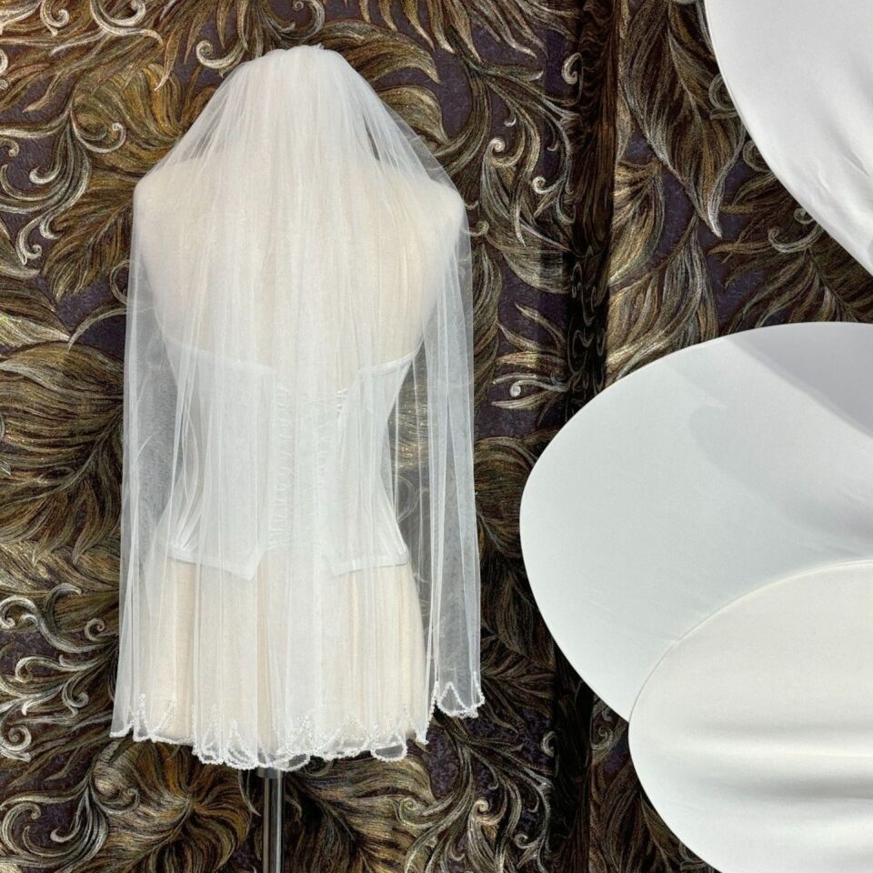 Kristal El İşlemesi Kısa Duvak (75cm)