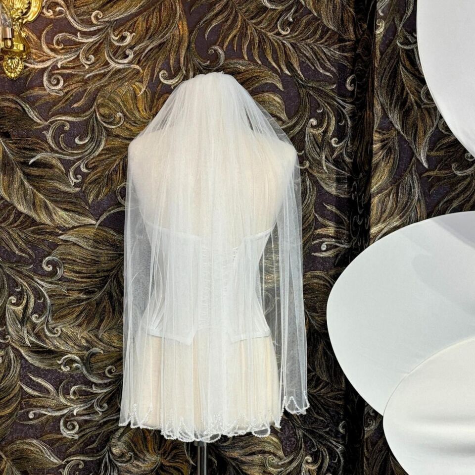 Kristal El İşlemesi Kısa Duvak (75cm)