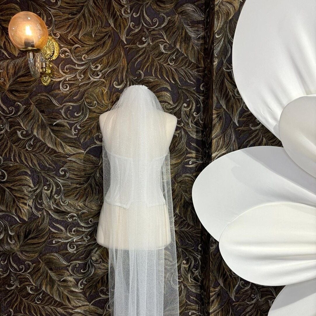 Kırık Beyaz Yoğun Simli Uzun Duvak (3m)