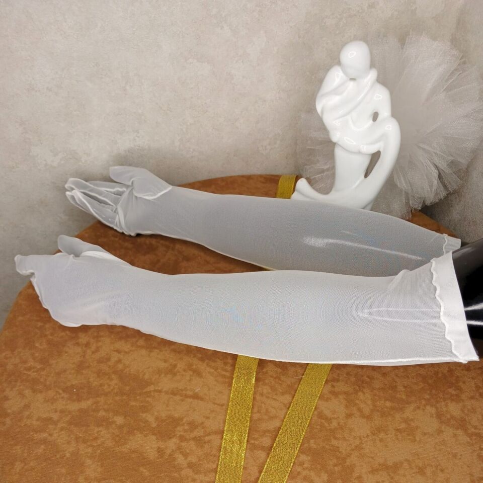 Tül Gelin Eldiveni | Uzun Beyaz  Tül Gelin Eldiveni