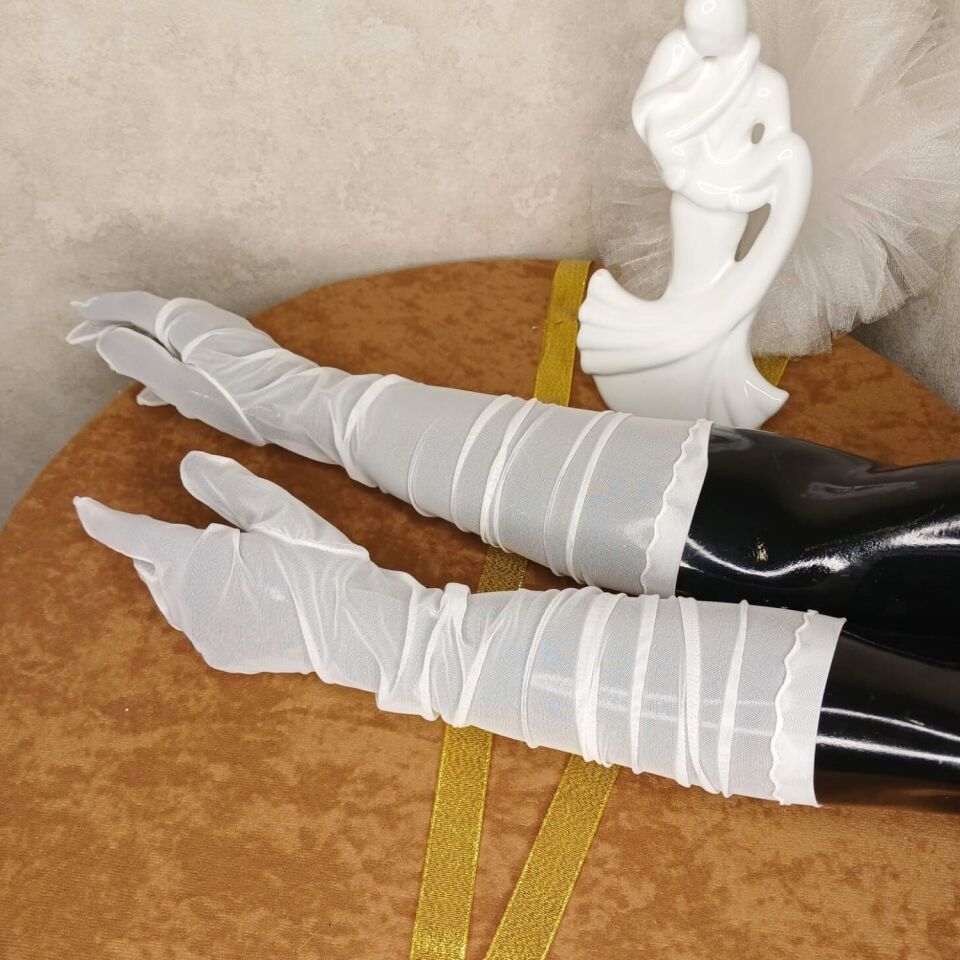 Tül Gelin Eldiveni | Uzun Beyaz  Tül Gelin Eldiveni