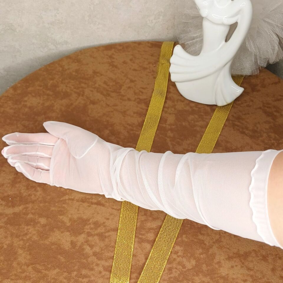 Tül Gelin Eldiveni | Uzun Beyaz  Tül Gelin Eldiveni