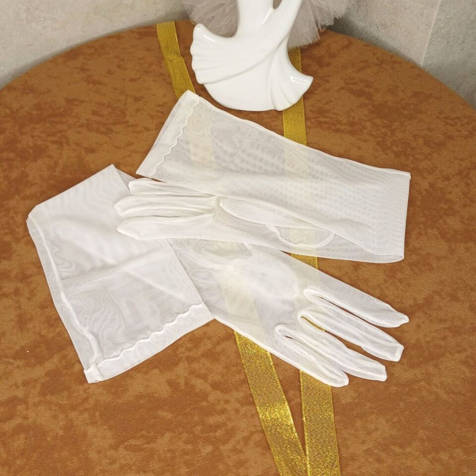 Tül Gelin Eldiveni | Uzun Beyaz  Tül Gelin Eldiveni