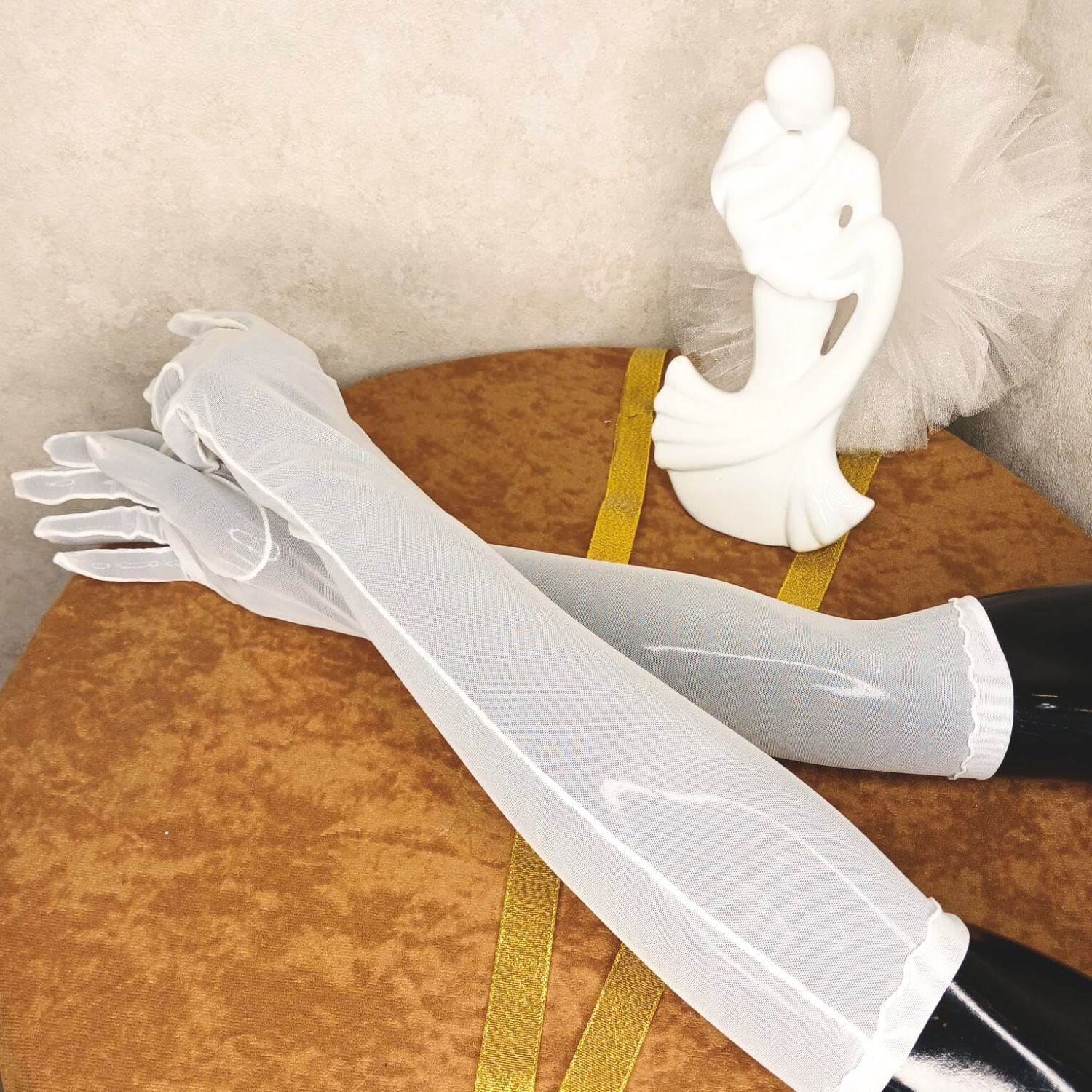 Beyaz Gelin Eldiveni Uzun Eldiven Şeffaf Eldiven Tül Eldiven