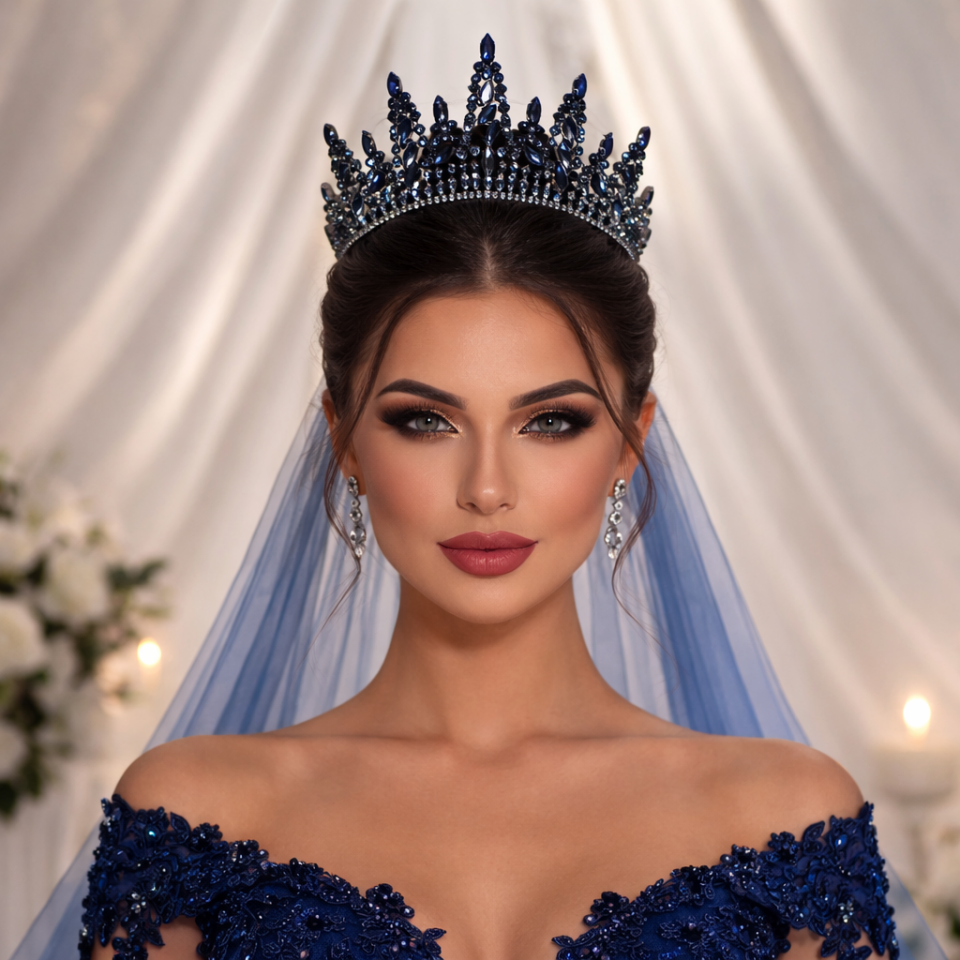 Bridal Crown Navy Blue High Henna Crown