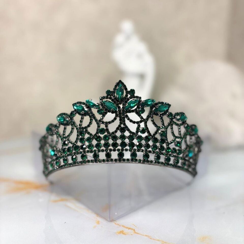 Gelin Tacı Zümrüt Yeşili Yüksek Kına Tacı