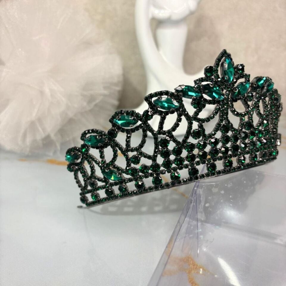 Gelin Tacı Zümrüt Yeşili Yüksek Kına Tacı