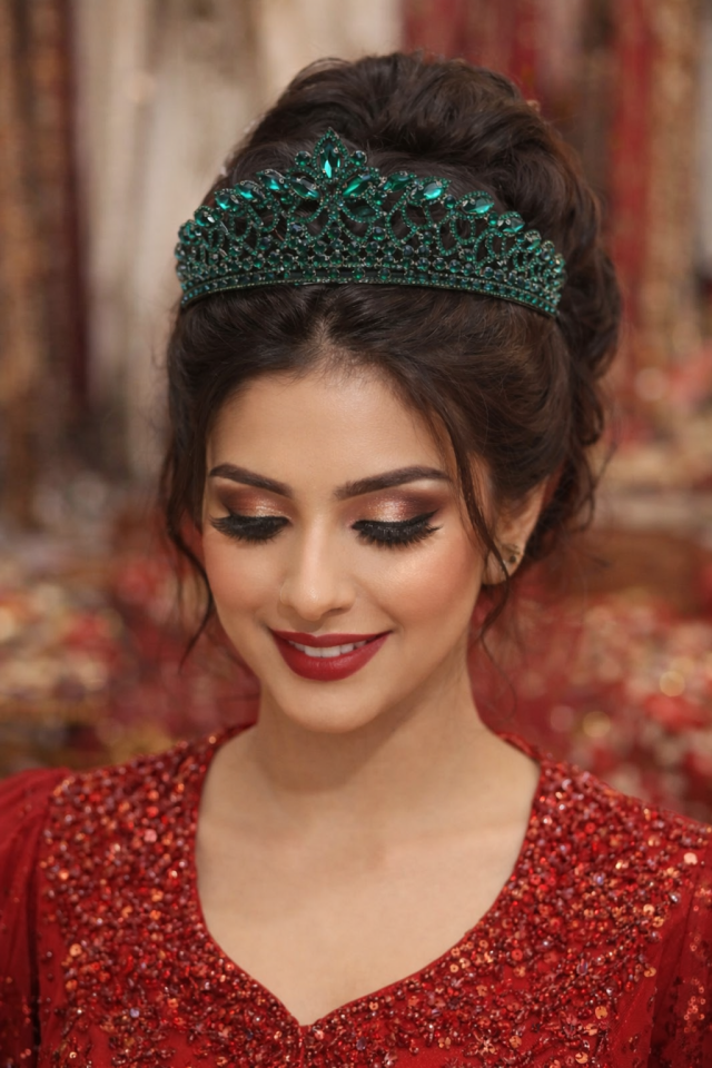 Bridal Crown Emerald Green High Henna Crown