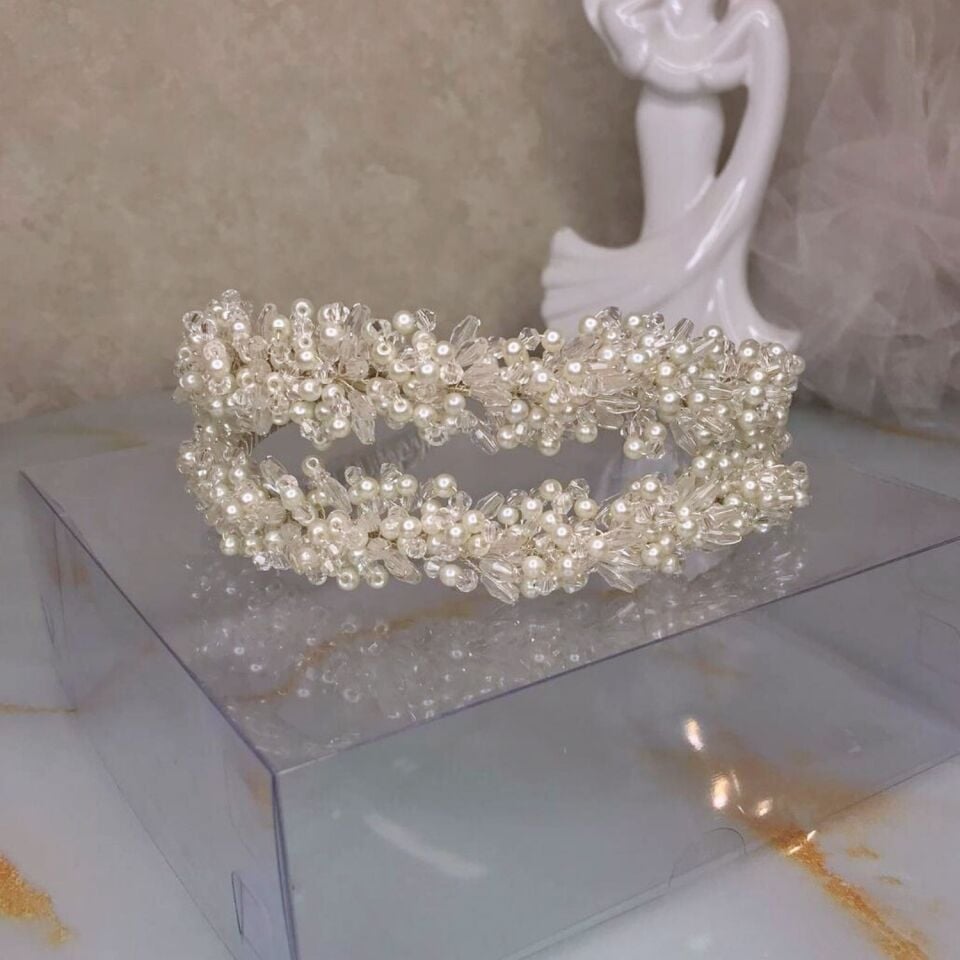 Gelin Tacı | İkili İnci ve Kristalli Gelin Tacı