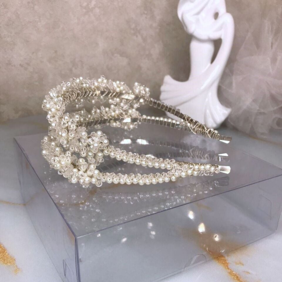 Gelin Tacı | İkili İnci ve Kristalli Gelin Tacı