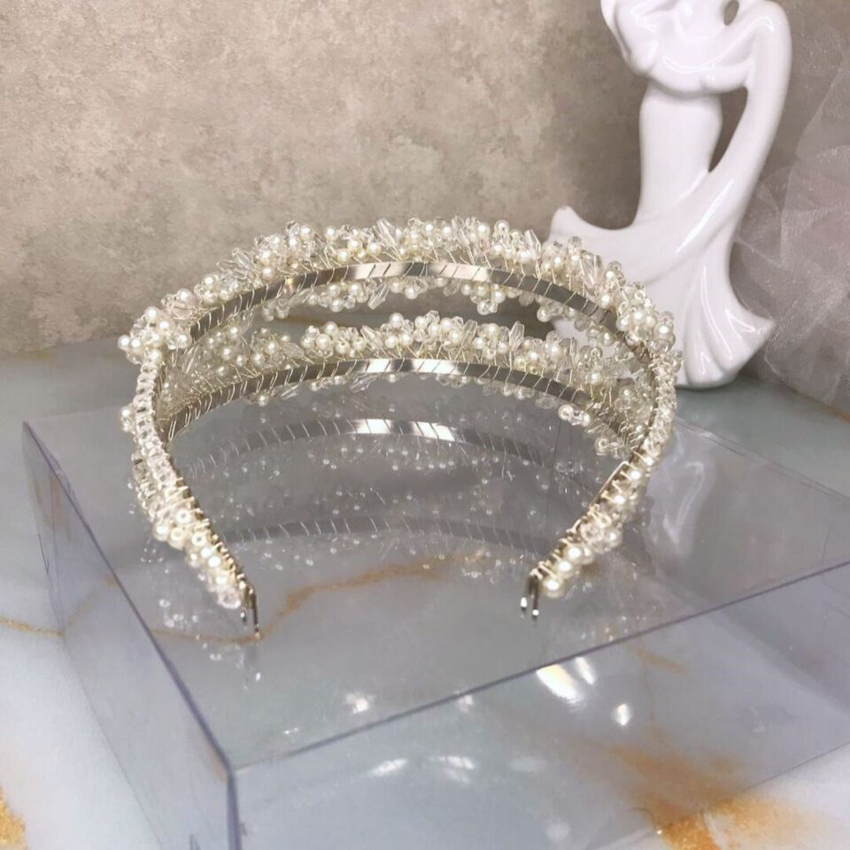 Gelin Tacı | İkili İnci ve Kristalli Gelin Tacı