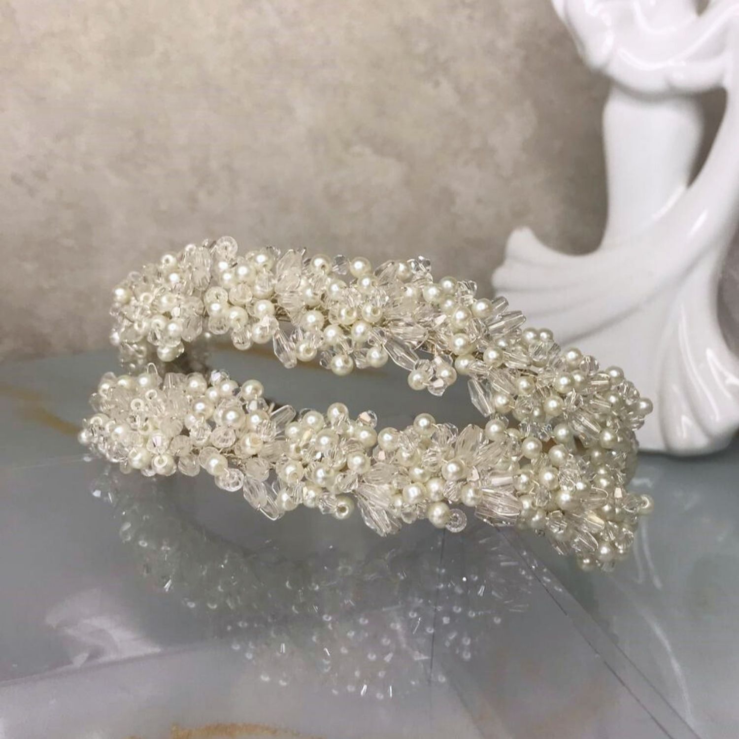 Gelin Tacı | İkili İnci ve Kristalli Gelin Tacı