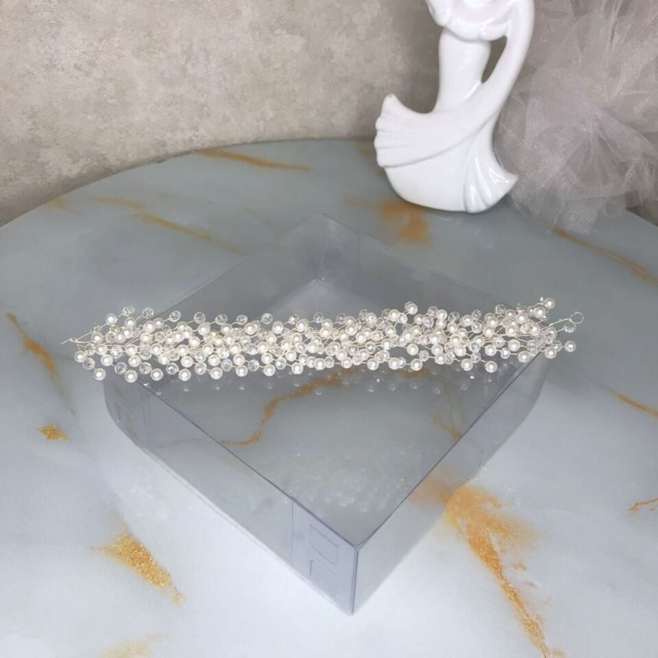 Gelin Saç Bandı | Yoğun Kristal ve İncili Bahar Dalı
