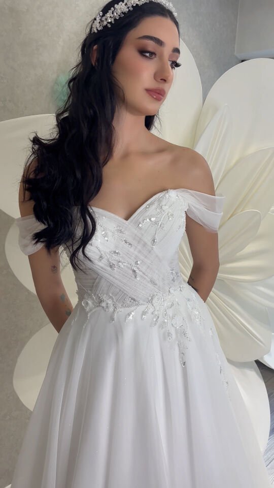 MİMOZA | Kruvaze Drapeli Gelinlik.  (Sadece Mağazamızda)