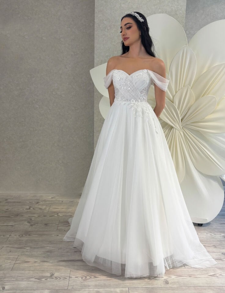 MİMOZA | Kruvaze Drapeli Gelinlik.  (Sadece Mağazamızda)