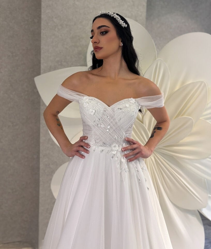 MİMOZA | Kruvaze Drapeli Gelinlik.  (Sadece Mağazamızda)