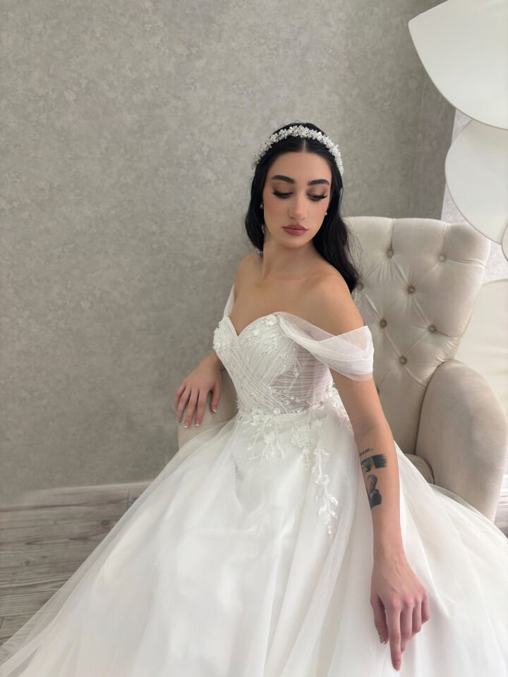 MİMOZA | Kruvaze Drapeli Gelinlik.  (Sadece Mağazamızda)