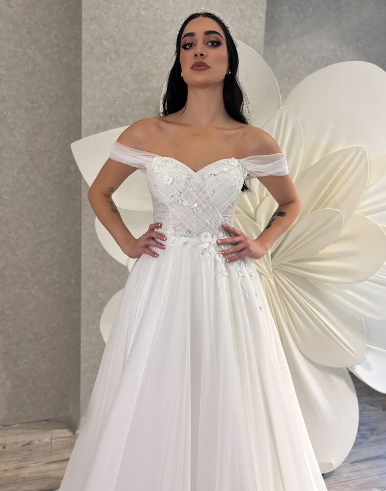 MİMOZA | Kruvaze Drapeli Gelinlik.  (Sadece Mağazamızda)