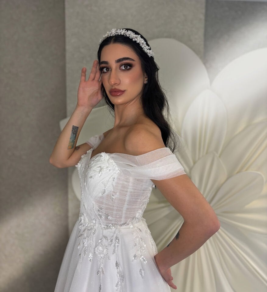 MİMOZA | Kruvaze Drapeli Gelinlik.  (Sadece Mağazamızda)