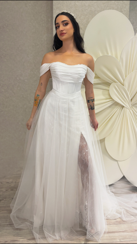 MACY | Saten Yırtmaçlı Gelinlik