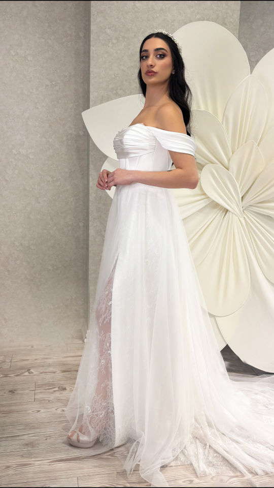 MACY | Saten Yırtmaçlı Gelinlik