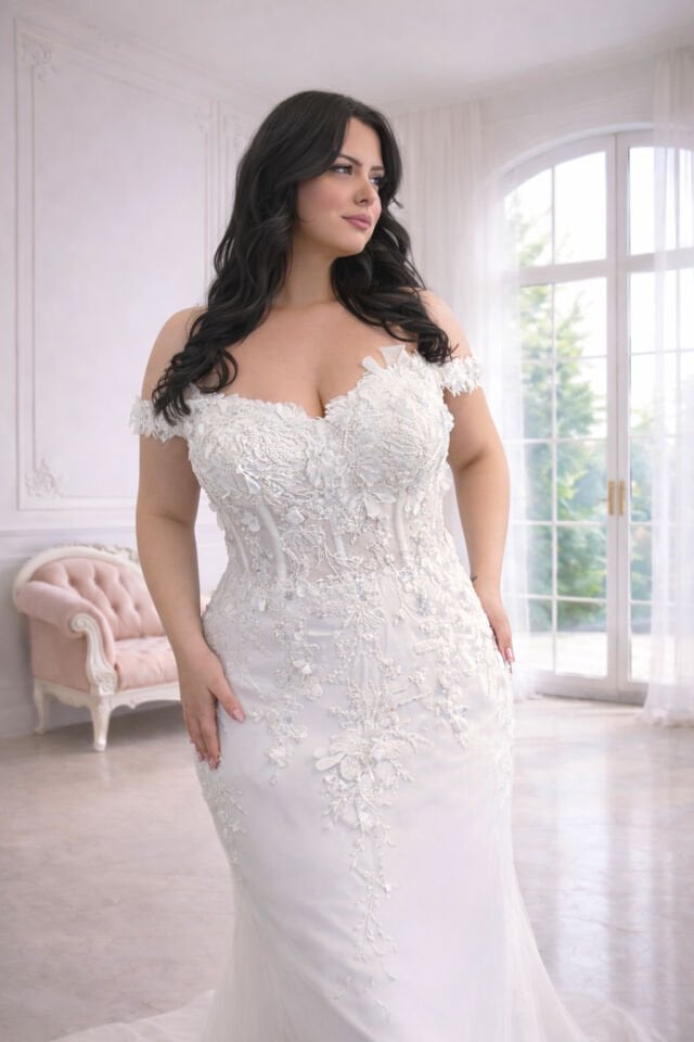 MONICA | Üç Boyutlu Dantelli Balık Model Gelinlik