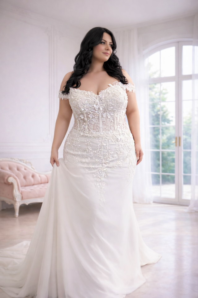 MONICA | Üç Boyutlu Dantelli Balık Model Gelinlik