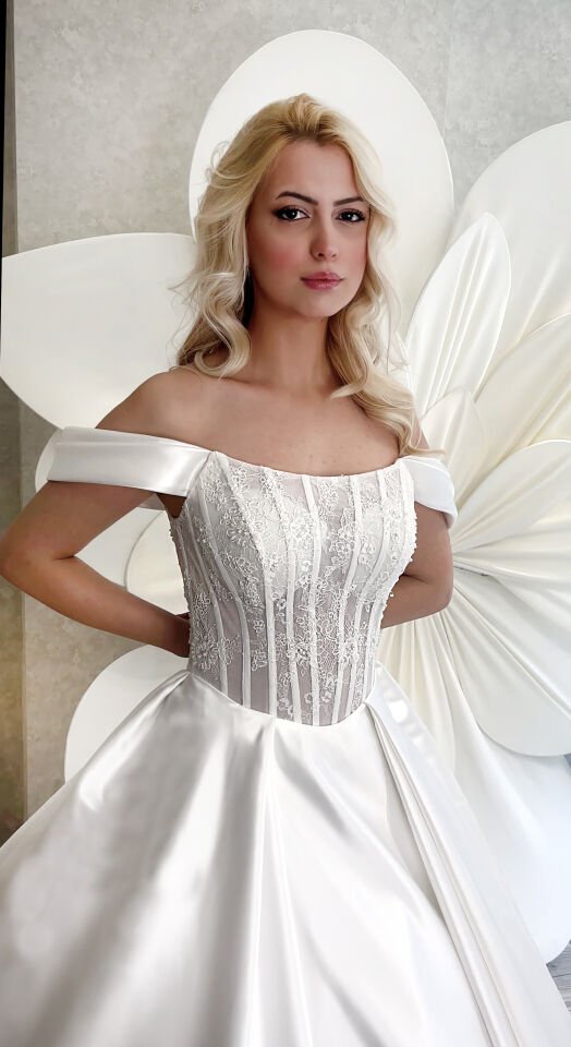 NICE | Fransız Dantel Saten Gelinlik