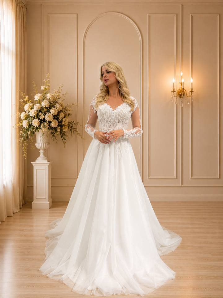 GINA | Embroidered Sleeved Wedding Dress