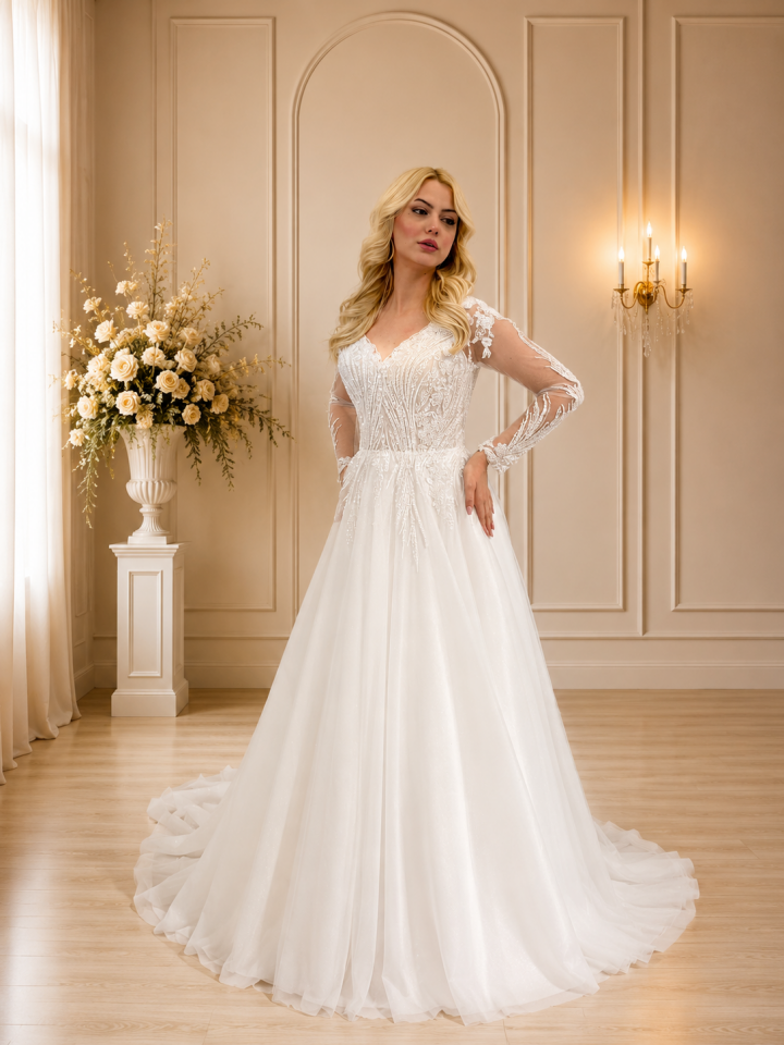 GINA | Embroidered Sleeved Wedding Dress