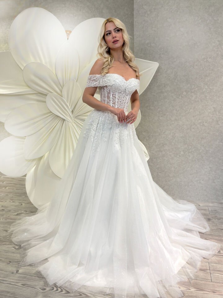 AMANDA | Balenli İşleme Dantelli Gelinlik