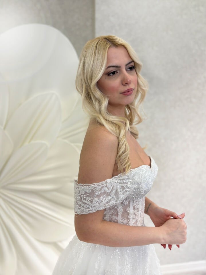 AMANDA | Balenli İşleme Dantelli Gelinlik